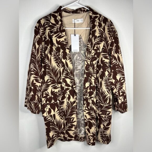 NWT MANGO LINEN Blend Tropical Print Notch Collar Blazer Front Flap Pockets XS - Picture 5 of 13